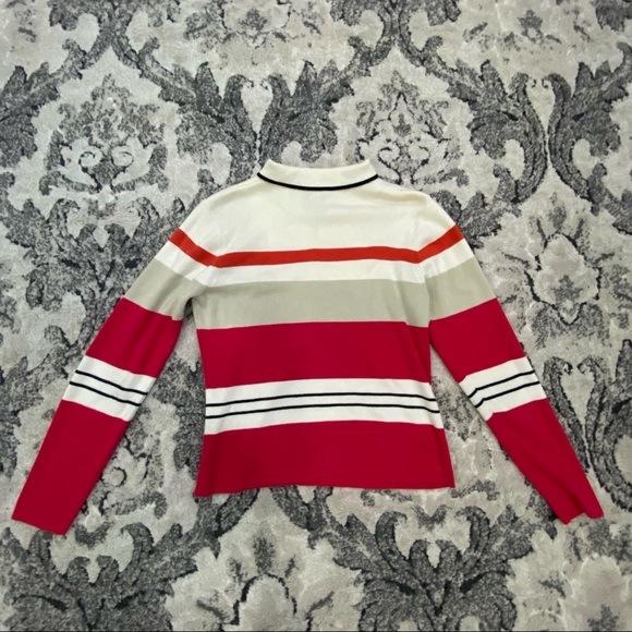 Red, Tan & Creme Button Up Collared Sweater - Picture 4 of 4